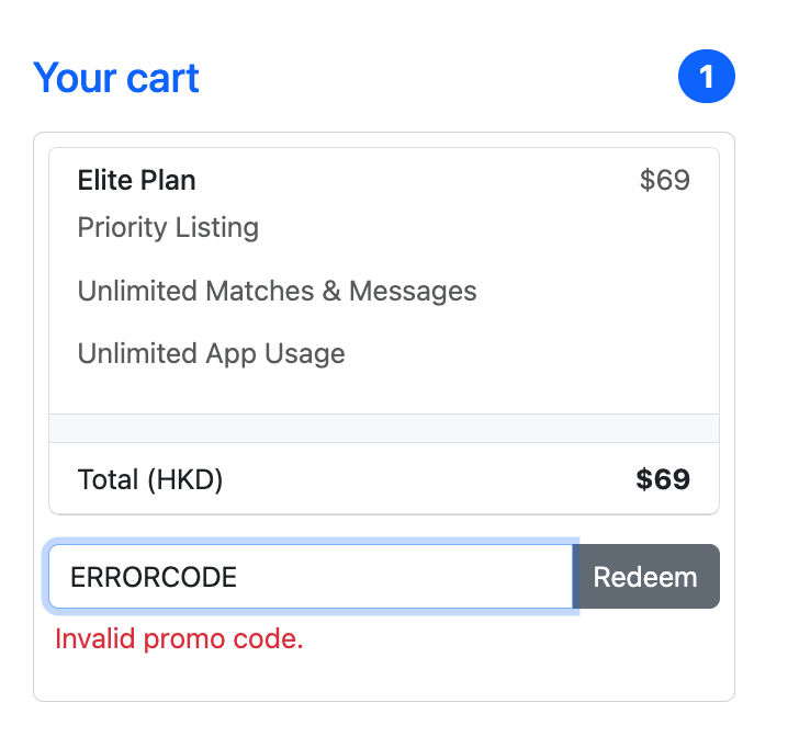 Invalid Promo Code Error